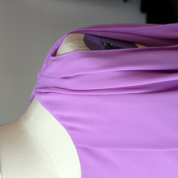 Halston Heritage Drape Back Tulip Split Sleeve Chiffon Dress Purple 6 party - Picture 8 of 13